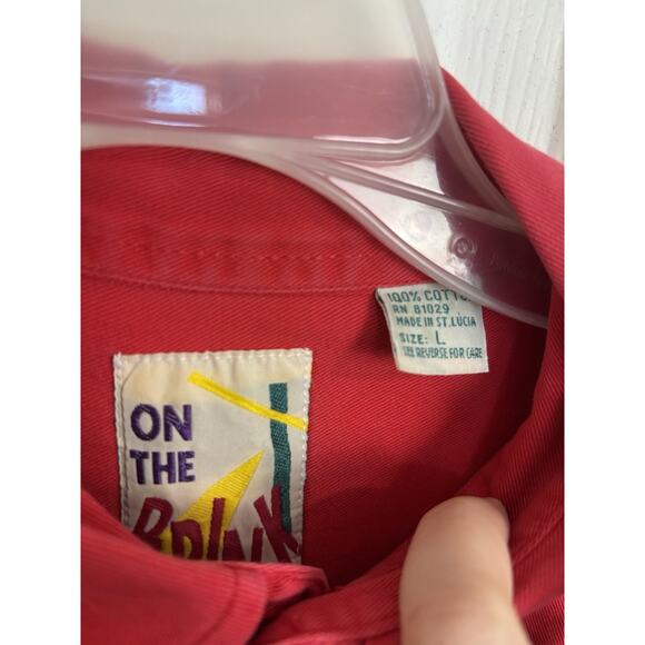 VTG 80s On The Brick Red Button Up Short Sleeve Collared Shirt Size Large Cotton - Picture 4 of 6